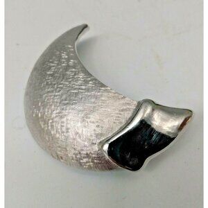 CoroCraft Silver Tone Half Cresent Moon Brooch 2 1/2" x 2"